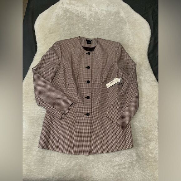 New East 5th Womens Gingham 5 Button Brown Blazer Jacket Size 14 NWT $180‎ - Picture 1 of 8